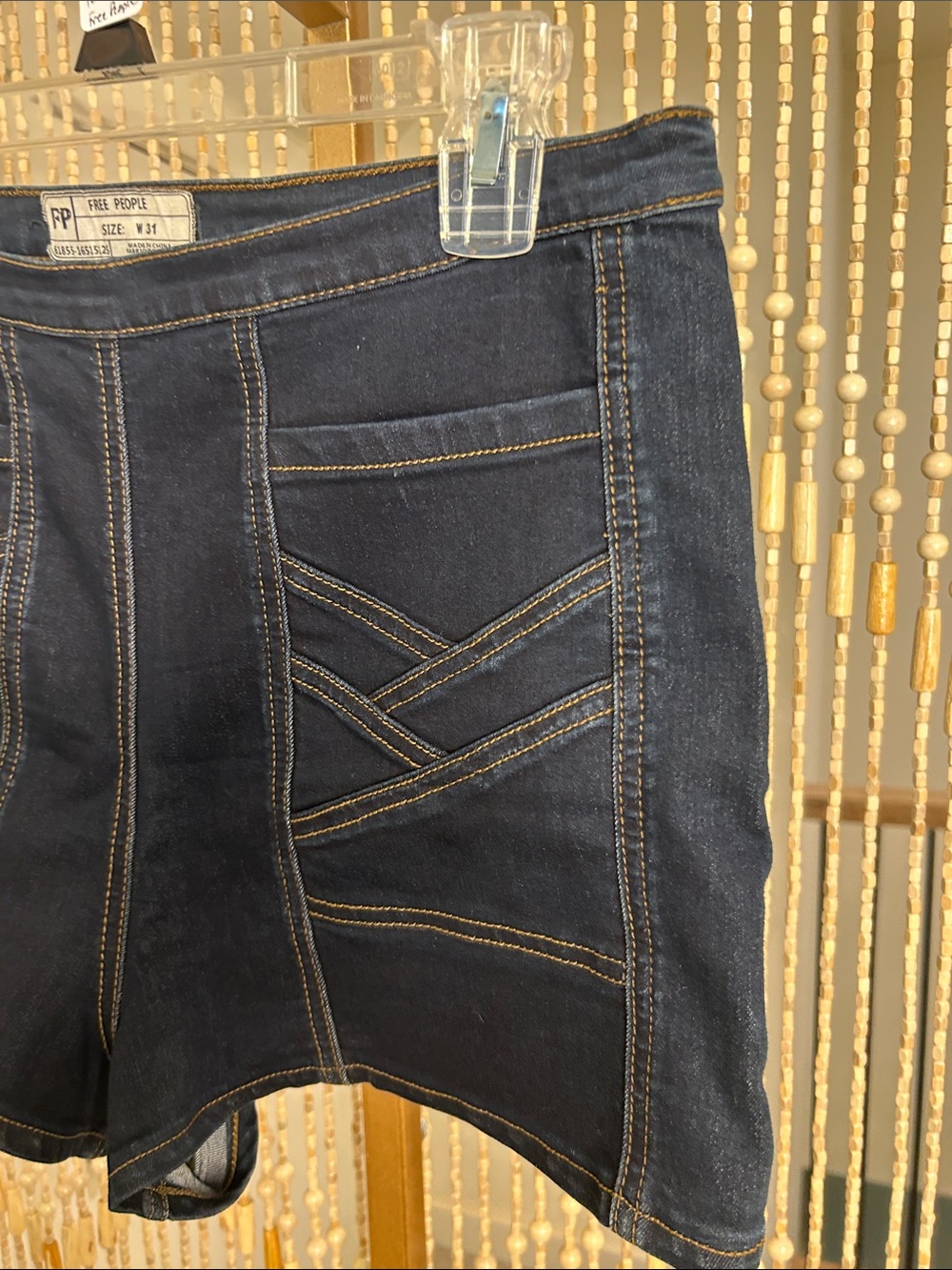 Free People Dark Indigo High-Rise Jean Shorts with Contrast Stitching - Picture 5 of 8